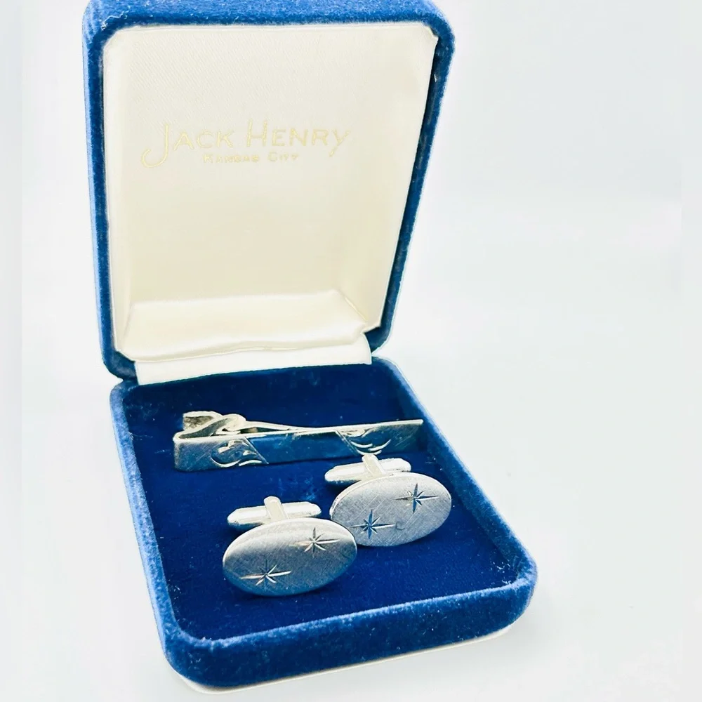 Vintage New in original velvet box Jack Henry silver starburst cufflinks set